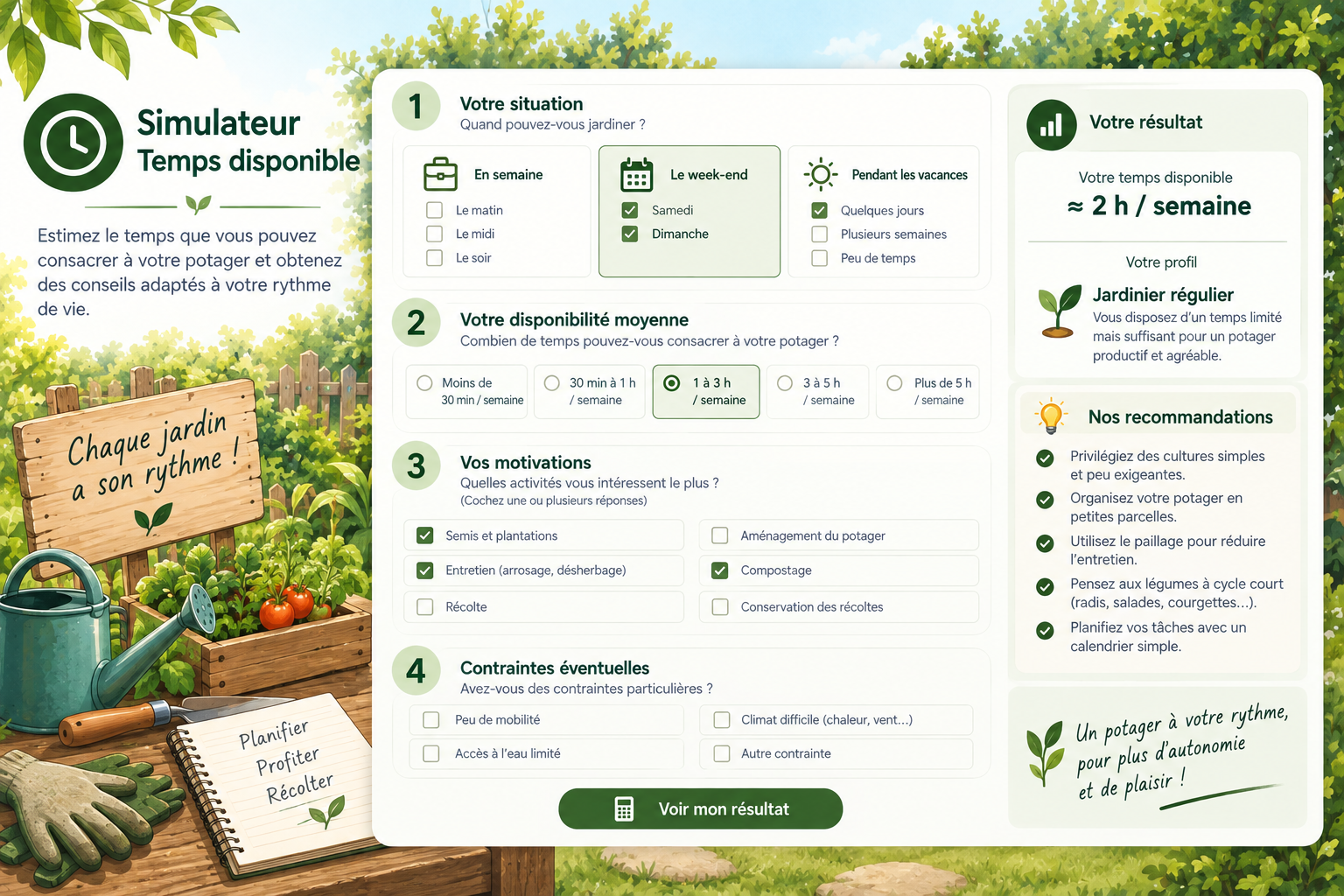 Simulateur Évaluer son temps disponible